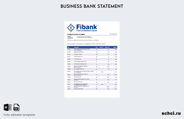 цифровая загрузка бизнес выписки банка Fibank шаблон в формате Word и PDF