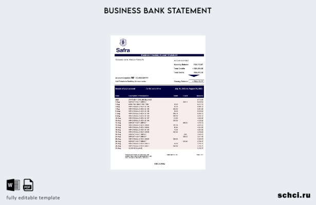 цифровая загрузка бизнес отчета Banco Safra в формате Word и PDF шаблона