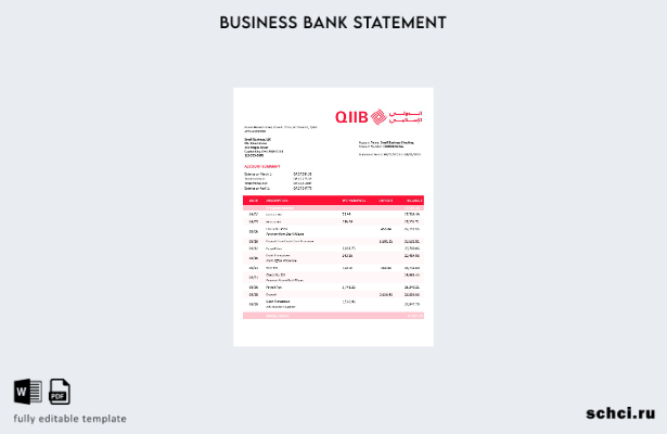цифровая загрузка выписки о счете фирмы QIIB в формате Word и PDF шаблона