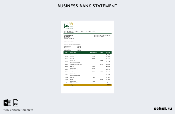 цифровая загрузка выписки по банковскому счету Jaiz в формате Word и PDF () шабл
