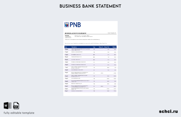 цифровая загрузка выписки по банковскому счету PNB в формате Word и PDF шаблона