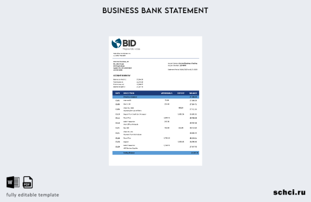 цифровая загрузка выписки по бизнес счету BID в формате Word и PDF шаблона