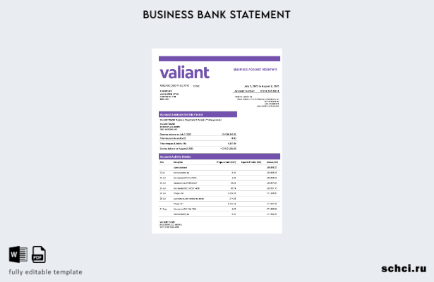 цифровая загрузка выписки по корпоративному счету Valiant Bank Шаблон в формате