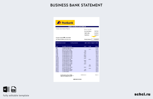 цифровая загрузка выписки по корпоративному текущему счету Deutsche Postbank Шаб