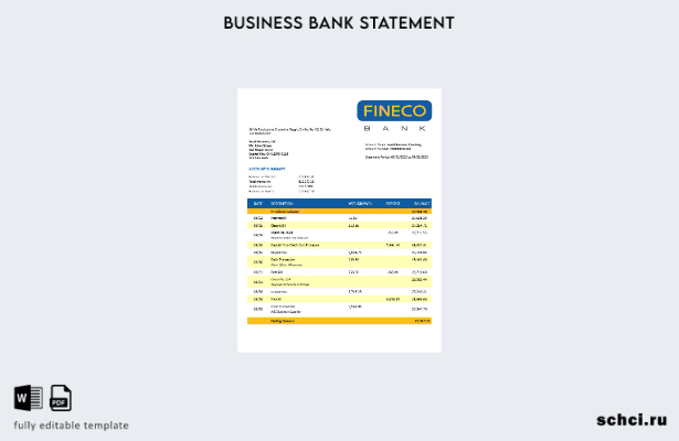 цифровая загрузка выписки по счету компании Finecobank Шаблон в формате Word и P