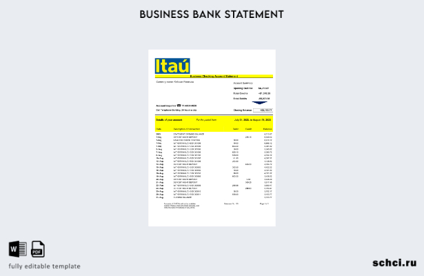 цифровая загрузка выписки по счету предприятия Bank Itaú Шаблон в формате Word и