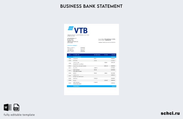 цифровая загрузка выписки по счету фирмы Банка ВТБ Шаблон Word и PDF