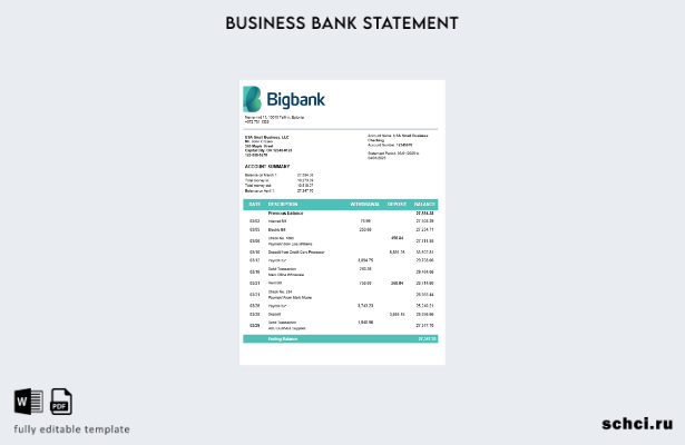 цифровая загрузка выписки по счету фирмы в Bigbank, шаблон в формате Word и PDF