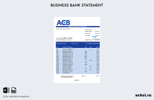 цифровая загрузка выписки по счету фирмы ACB Bank, шаблон в формате Word и PDF