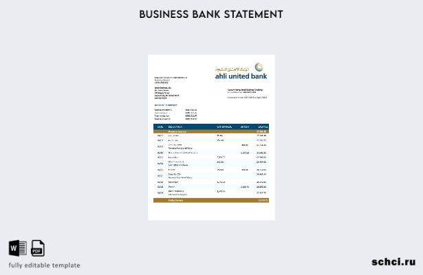 цифровая загрузка выписки по счету фирмы Ahli United Bank в формате Word и PDF ш