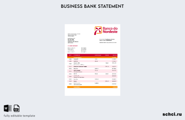 цифровая загрузка выписки по счету фирмы Banco do Nordeste Шаблон в формате Word