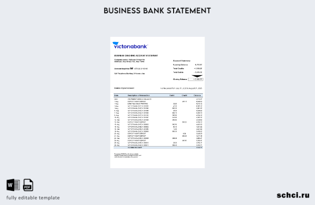 цифровая загрузка выписки по счету фирмы Victoriabank Шаблон в формате Word и PD