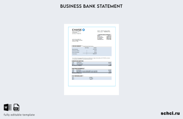 цифровая загрузка выписки по текущему счету банка Chase Bank Шаблон в формате Wo