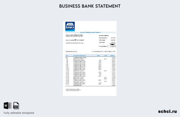 цифровая загрузка выписки по текущему счету компании ASA Banka Шаблон в формате