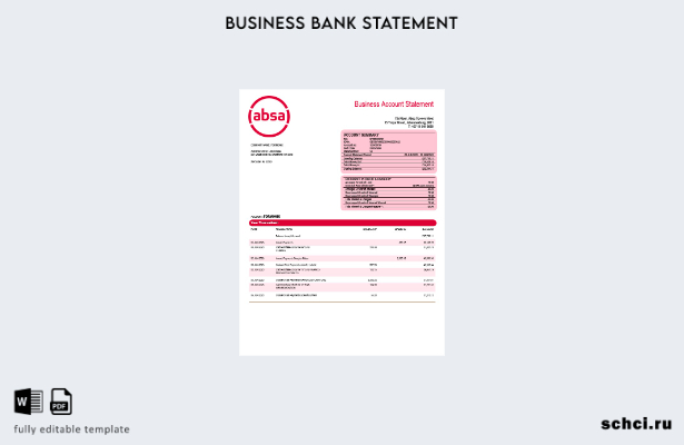 цифровая загрузка выписки по текущему счету компании Absa Bank Шаблон в формате