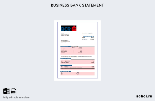 цифровая загрузка выписки по текущему счету компании BCR Bank Шаблон в формате W