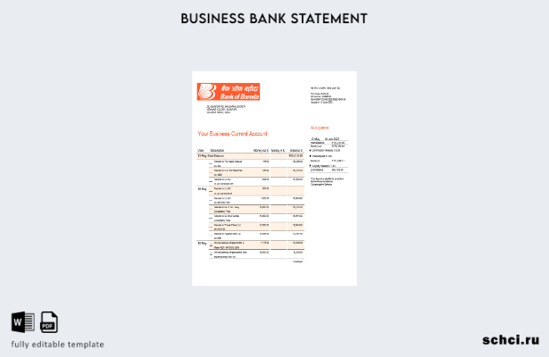 цифровая загрузка выписки по текущему счету компании Bank of Baroda Шаблон в фор