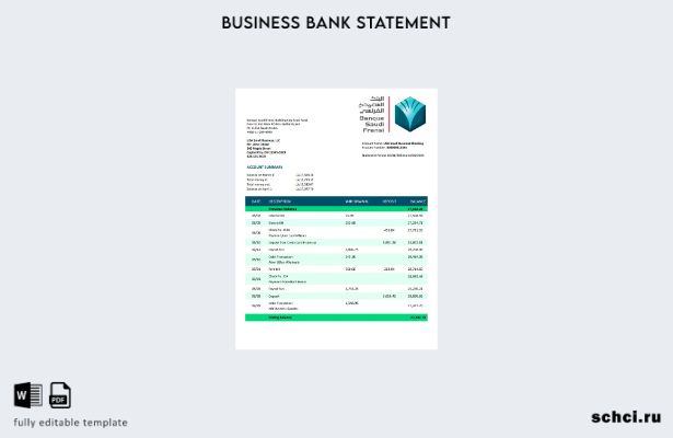 цифровая загрузка выписки по текущему счету компании Banque Saudi Fransi Шаблон