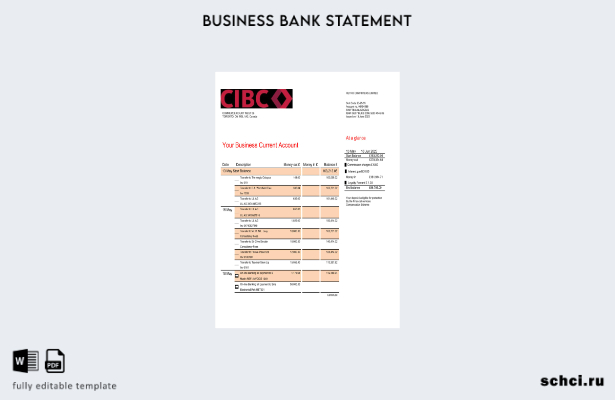 цифровая загрузка выписки по текущему счету компании CIBC Bank Шаблон в формате