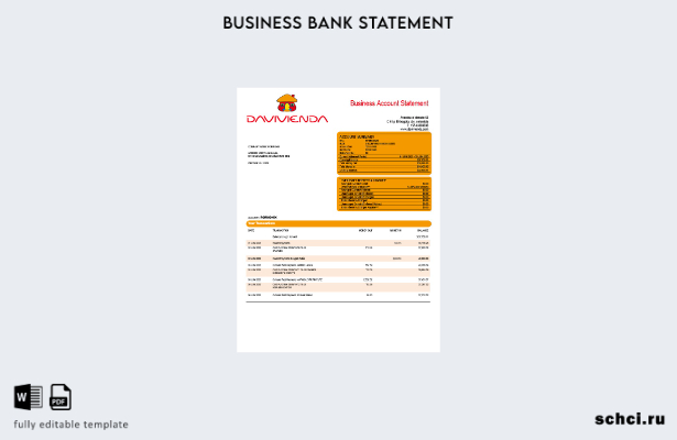цифровая загрузка выписки по текущему счету компании Davivienda Bank Шаблон в фо