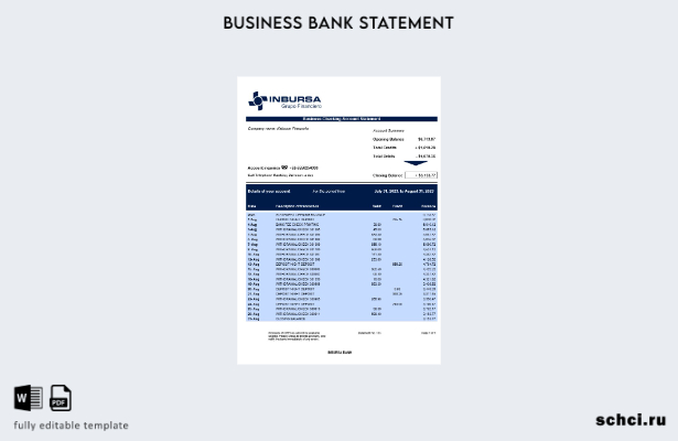 цифровая загрузка выписки по текущему счету компании Inbursa Bank Шаблон в форма
