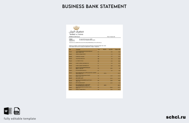 цифровая загрузка выписки по текущему счету компании Masraf Al Rayan Bank Шаблон