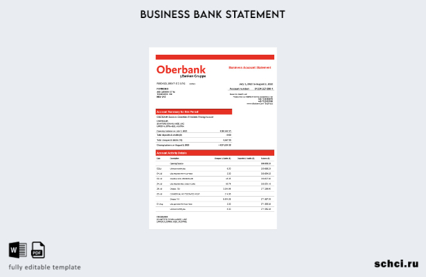 цифровая загрузка выписки по текущему счету компании Oberbank в формате Word и P