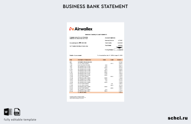 цифровая загрузка выписки по текущему счету организации Airwallex Limited Шаблон