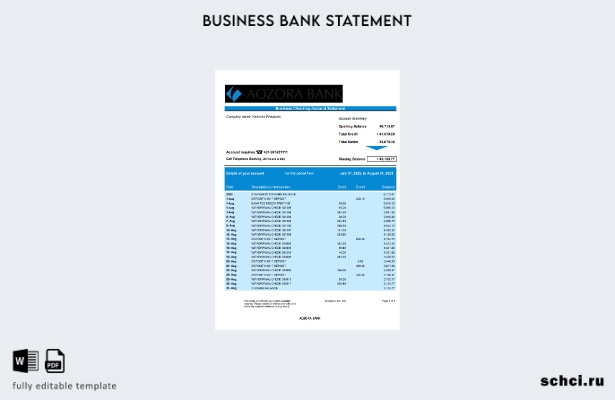 цифровая загрузка выписки по текущему счету организации Aozora Bank Шаблон в фор
