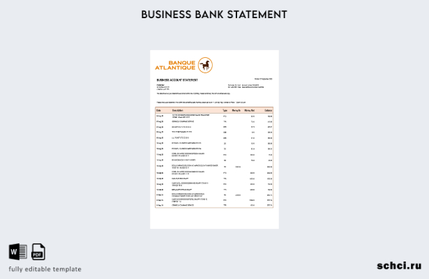 цифровая загрузка выписки по текущему счету организации Banque Atlantique Шаблон