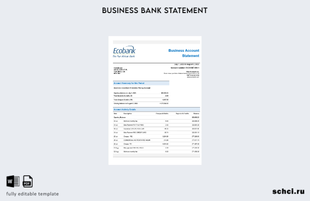 цифровая загрузка выписки по текущему счету организации Ecobank Шаблон в формате