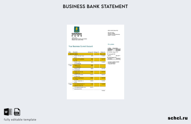 цифровая загрузка выписки по текущему счету организации Umpqua Bank Шаблон в фор