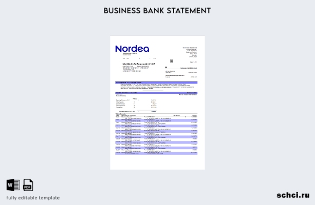 цифровая загрузка выписки по текущему счету предприятия Nordea Bank Шаблон в фор