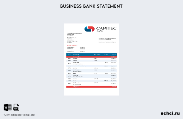 цифровая загрузка выписки по фирменному счету Capitec Bank Шаблон в формате Word