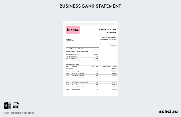 цифровая загрузка выписки по фирменному счету Klarna Bank Шаблон в формате Word