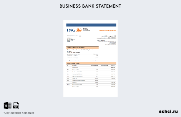 цифровая загрузка выписки со счета банковской компании ING Group, шаблон в форма