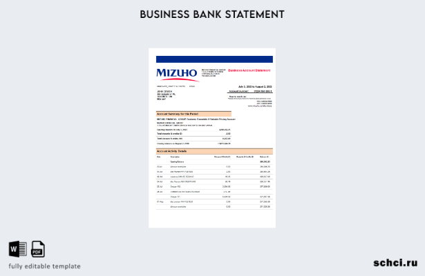 цифровая загрузка выписки со счета банковской компании Mizuho Financial Group Ша