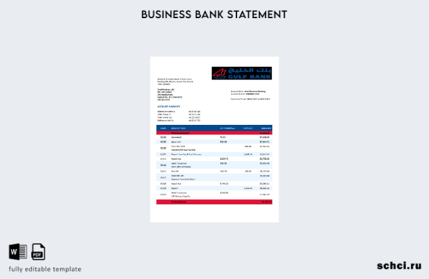 цифровая загрузка выписки со счета компании Gulf Bank, шаблон в формате Word и P