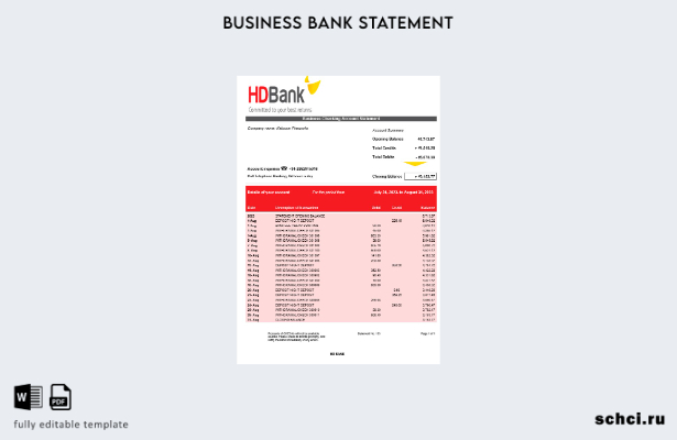 цифровая загрузка выписки со счета компании HD Bank в формате Word и PDF шаблона