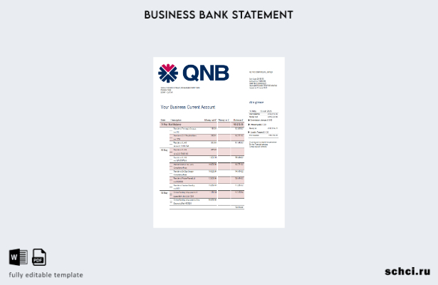 цифровая загрузка выписки со счета компании QNB Bank Шаблон в формате Word и PDF
