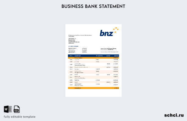 цифровая загрузка выписки со счета организации BNZ Bank в формате Word и PDF шаб