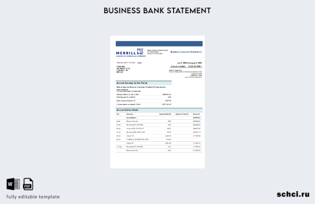 цифровая загрузка выписки со счета организации Merrill Bank Шаблон в формате Wor