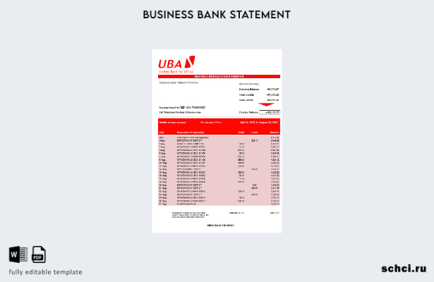 цифровая загрузка выписки со счета организации United Bank for Africa в формате