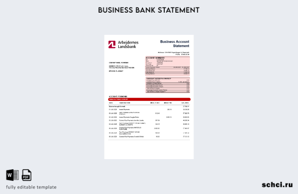 цифровая загрузка выписки со счета предприятия Arbejdernes Landsbank Шаблон в фо