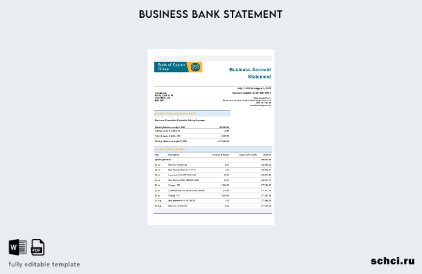 цифровая загрузка выписки со счета фирмы Bank of Cypriot, шаблон в формате Word