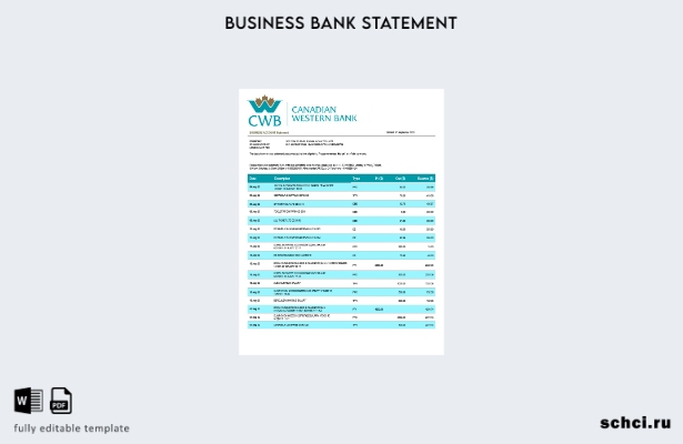 цифровая загрузка выписки со счета фирмы Canadian Western Bank Шаблон в формате