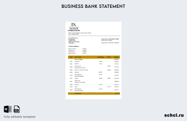 цифровая загрузка выписки со счета фирмы Deutsche Handelsbank, шаблон в формате