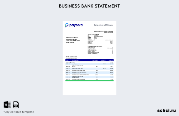 цифровая загрузка выписки со счета фирмы Paysera в Литве Шаблон в формате Word и