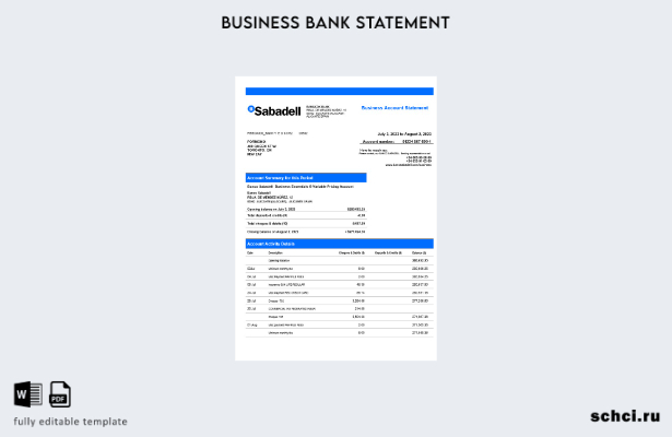 цифровая загрузка заявления фирмы BANCO Sabadell в формате Word и PDF шаблона