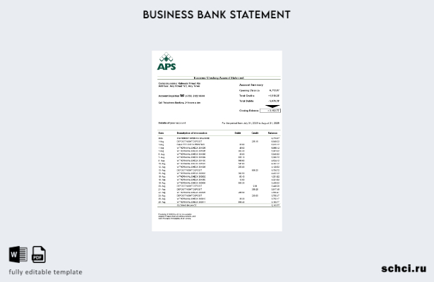 цифровая загрузка мальтийского APS шаблон выписки по бизнес счету в формате Word